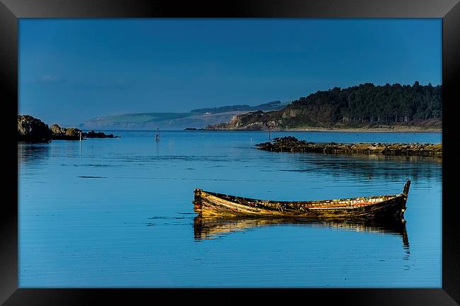 Wreck at Rest,  Maidens Harbour Framed Print by John Hastings