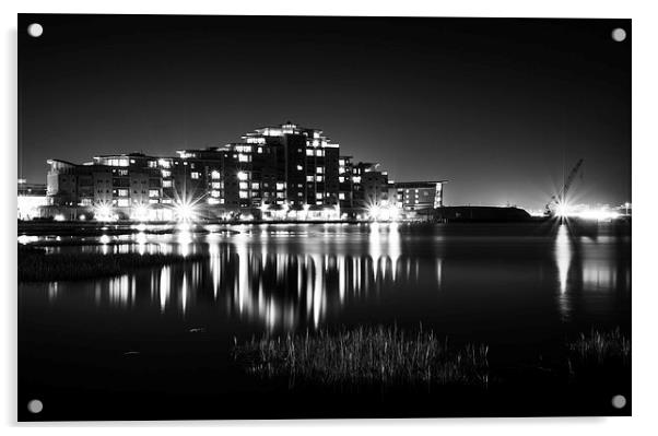 Harbour Lights Black and White Acrylic by Phil Wareham