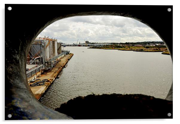 Birkenhead Docks via the rope hole Acrylic by Frank Irwin
