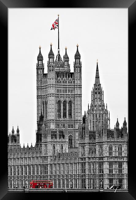 Houses of Parliament and London Bus Framed Print by Scott Anderson
