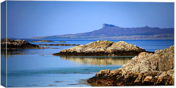 Scottish landscape towards Island of Eigg Canvas Print by Linda More
