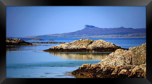 Scottish landscape towards Island of Eigg Framed Print by Linda More
