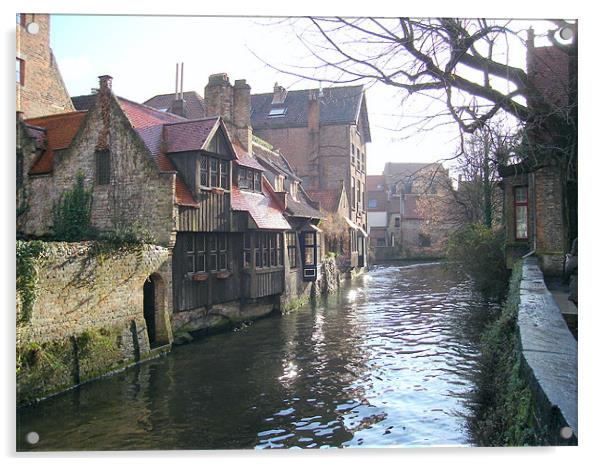 Bruges - Canal Scene Acrylic by David Jackson