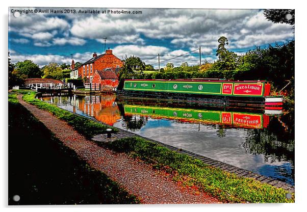 Reflections and Braunston Lock No3 Acrylic by Avril Harris
