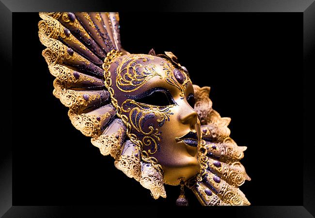 Golden Venetian Mask Framed Print by Steve Hughes