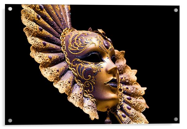 Golden Venetian Mask Acrylic by Steve Hughes