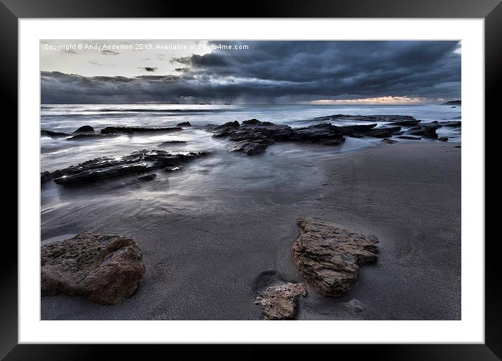Stormy Beach Sunset Framed Mounted Print by Andy Anderson