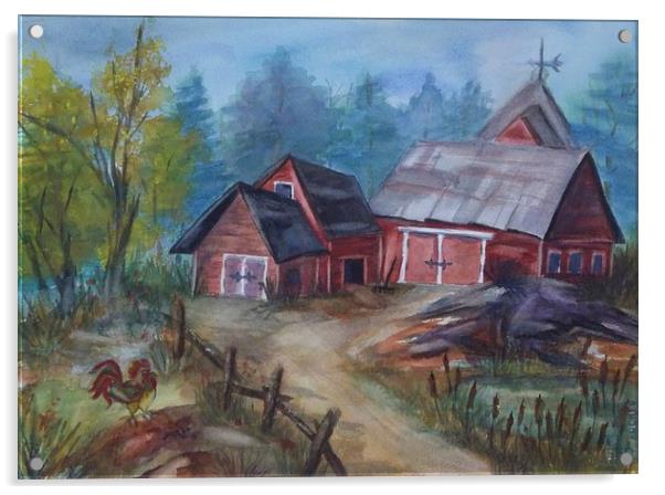 Crooked Red Barn Acrylic by ellen levinson