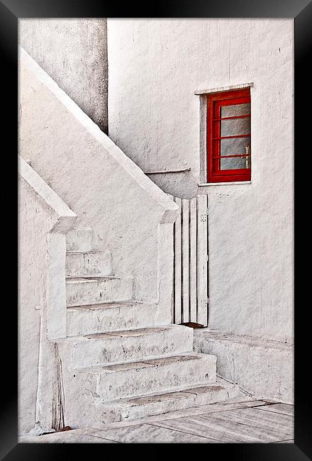 Red Window White Steps Framed Print by Scott Anderson