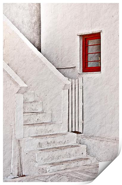 Red Window White Steps Print by Scott Anderson