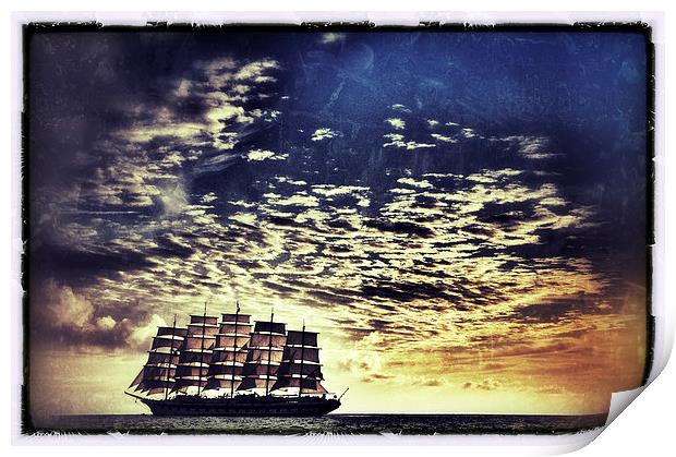 Clipper Ship at Sunset Print by Scott Anderson