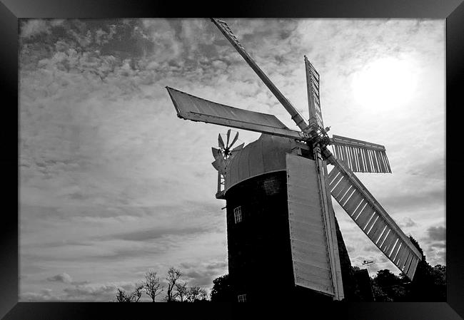 Heage Windmill in Black & White Framed Print by leonard alexander