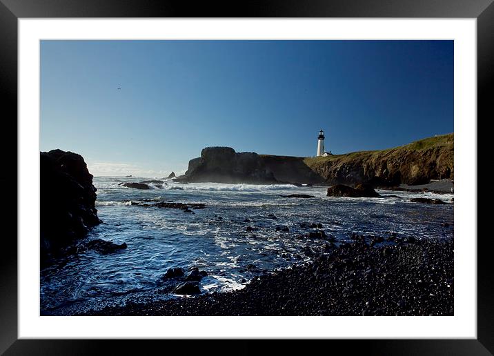 Yaquina Lighthouse and Beach, No 1 Framed Mounted Print by Belinda Greb