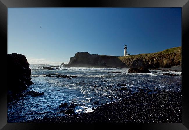 Yaquina Lighthouse and Beach, No 1 Framed Print by Belinda Greb