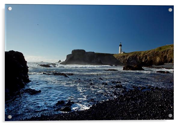 Yaquina Lighthouse and Beach, No 1 Acrylic by Belinda Greb