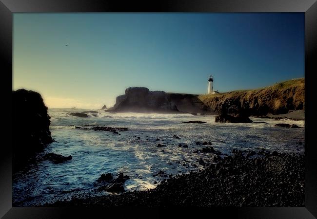 Yaquina Lighthouse and Beach, No. 2 Framed Print by Belinda Greb