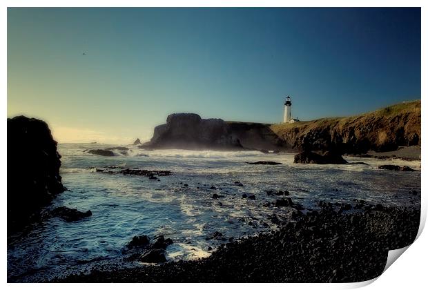 Yaquina Lighthouse and Beach, No. 2 Print by Belinda Greb