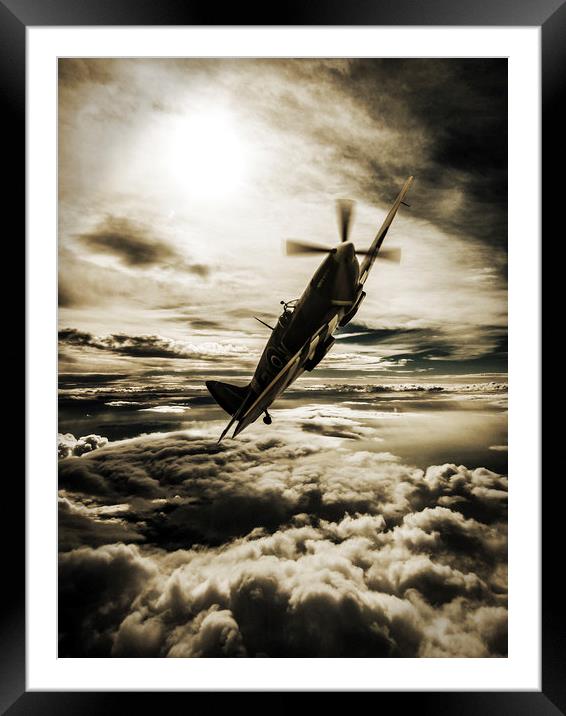 Spitfire fighter sepia Framed Mounted Print by P H