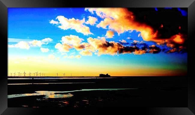 Ferry arriving at sunset Framed Print by John Wain