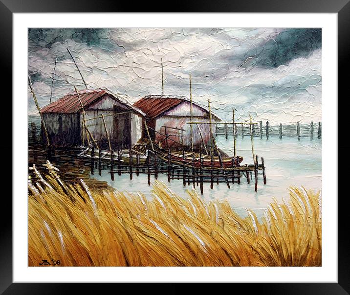 Huts by the Shore Framed Mounted Print by Joey Agbayani