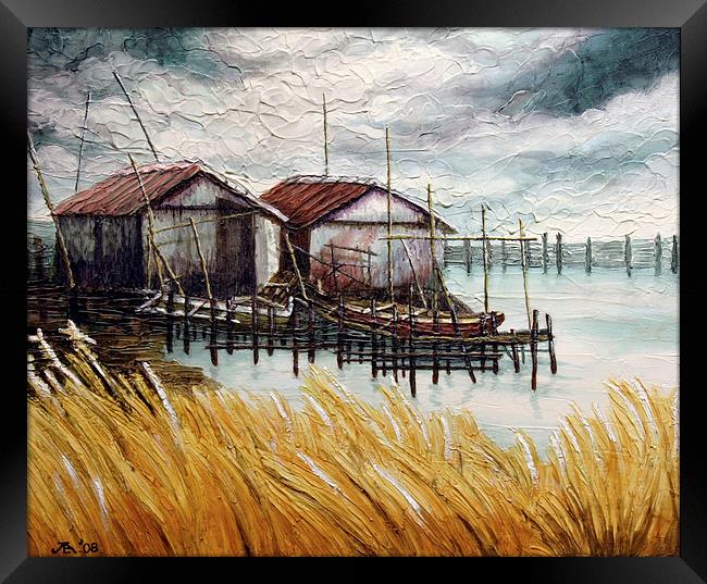 Huts by the Shore Framed Print by Joey Agbayani