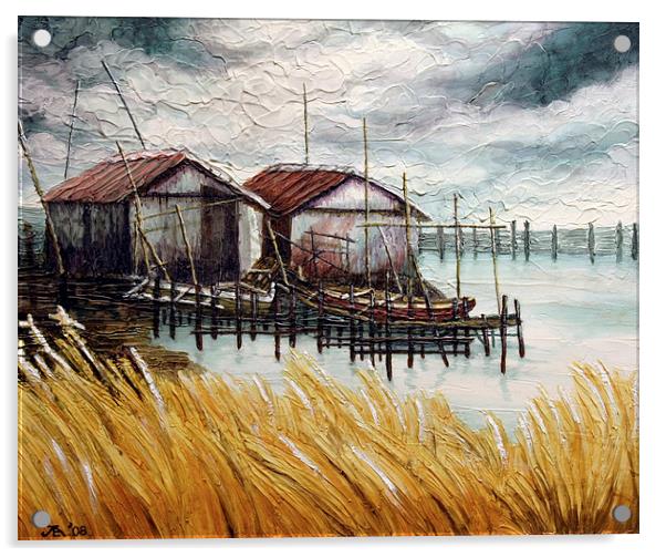 Huts by the Shore Acrylic by Joey Agbayani