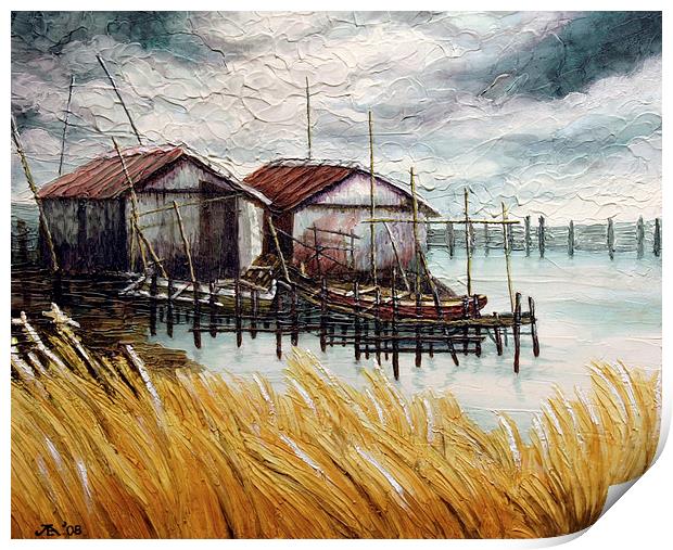 Huts by the Shore Print by Joey Agbayani