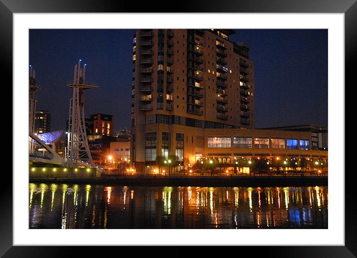salford quays and lowry centre at dusk Framed Mounted Print by JEAN FITZHUGH
