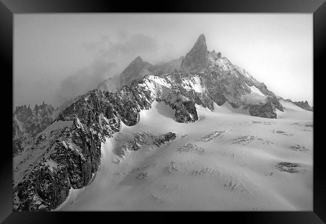 vallee Blanche, Chamonix mono Framed Print by Dan Ward