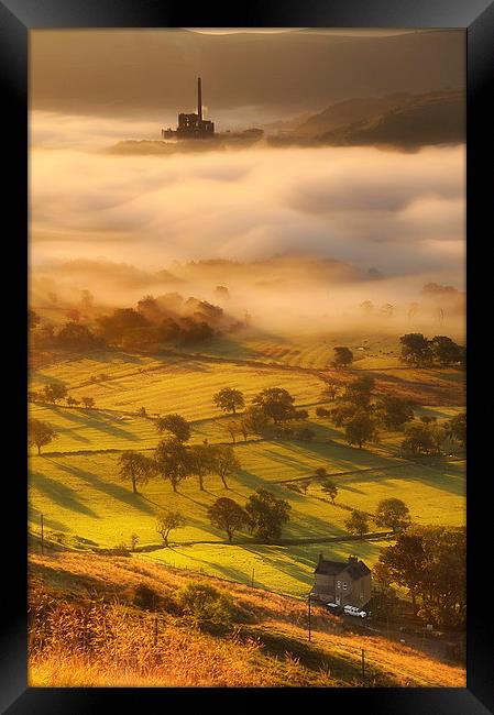 Golden mists over castleton 2 Framed Print by Robert Fielding