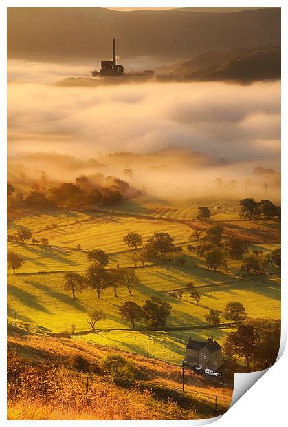 Golden mists over castleton 2 Print by Robert Fielding