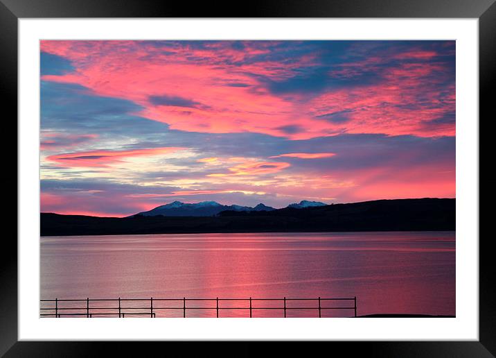 Beautiful fire in the sky over Arran Framed Mounted Print by Peter Mclardy
