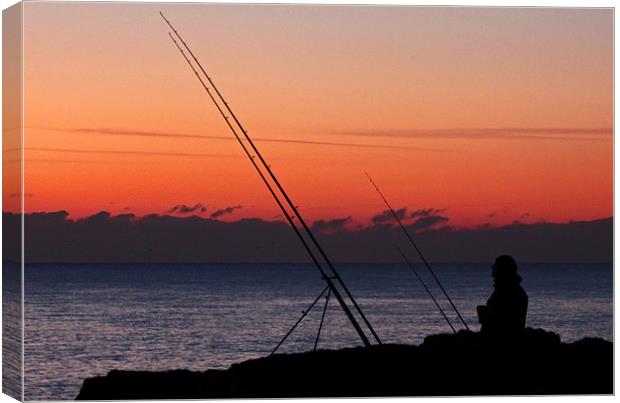Fisherman at sunset Canvas Print by Steve Frazer