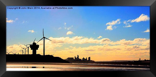 Liverpool WaterFront from Crosby Beach Framed Print by John Wain