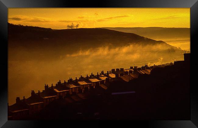 Early misty Swansea valley Framed Print by Leighton Collins