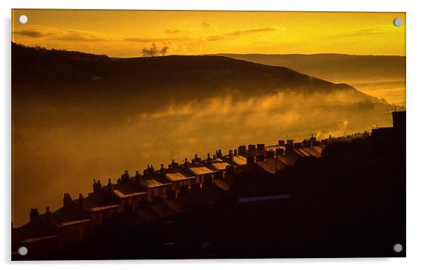 Early misty Swansea valley Acrylic by Leighton Collins