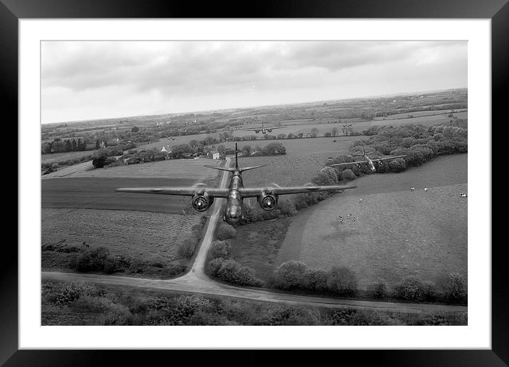 RAF Bostons on low-level strike black and white ve Framed Mounted Print by Gary Eason