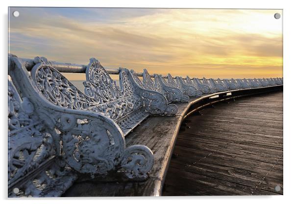 Benches Blackpool Pier Acrylic by Gary Lewis