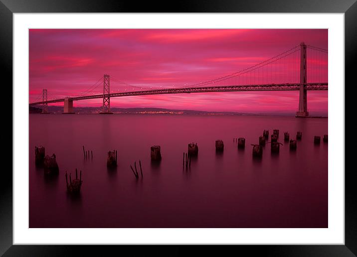 Bay Bridge Sunset Framed Mounted Print by Jed Pearson