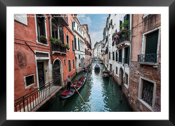 Gondola in Venetian canal. Framed Mounted Print by Steve Hughes
