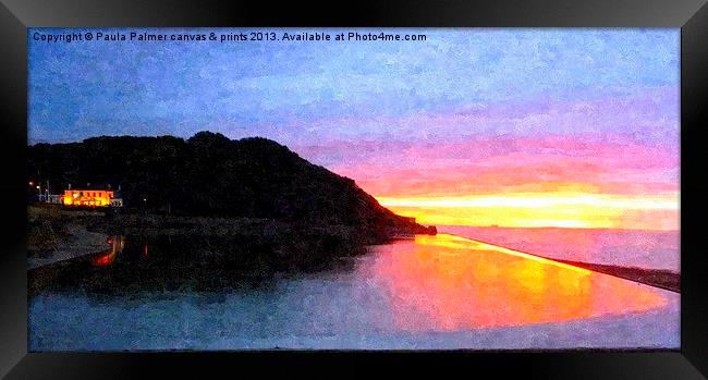 Sunset over Marine Lake,Clevedon Framed Print by Paula Palmer canvas