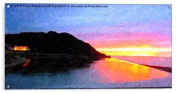 Sunset over Marine Lake,Clevedon Acrylic by Paula Palmer canvas