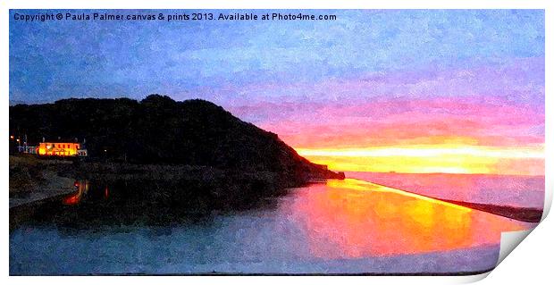Sunset over Marine Lake,Clevedon Print by Paula Palmer canvas