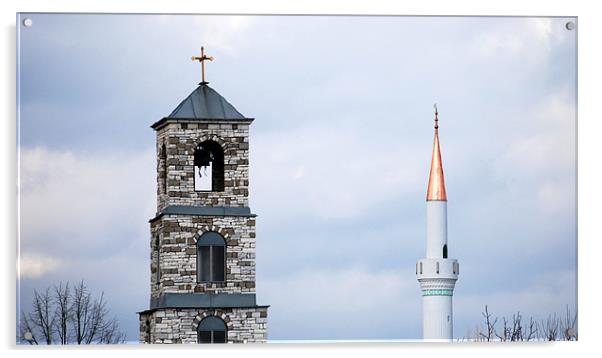 church and mosque Acrylic by nehru sulejmanovski