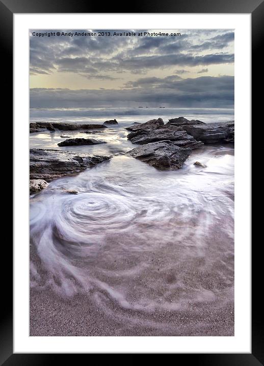 Swirling Wave on the Beach Framed Mounted Print by Andy Anderson