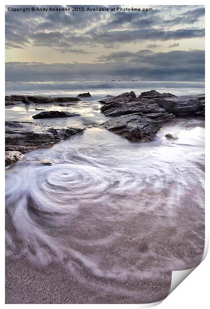Swirling Wave on the Beach Print by Andy Anderson