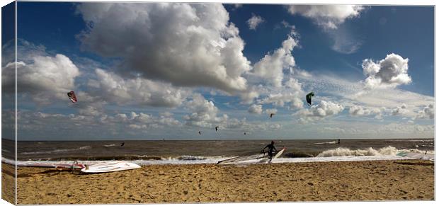 Southwold Kite Surfing Panorama Canvas Print by Bill Simpson