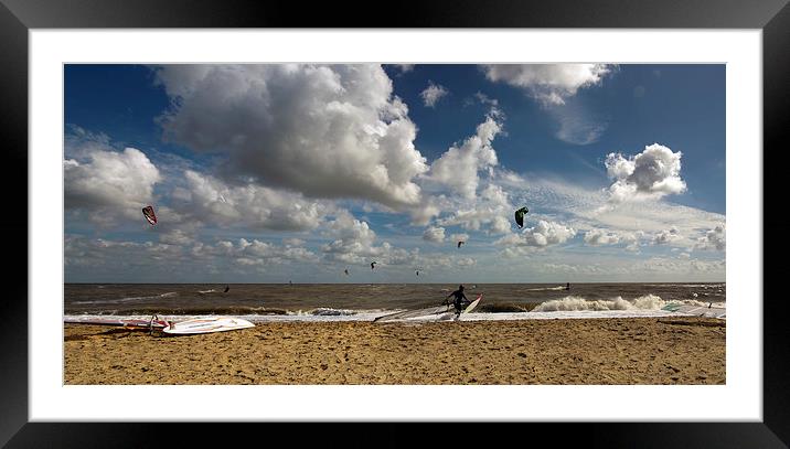 Southwold Kite Surfing Panorama Framed Mounted Print by Bill Simpson