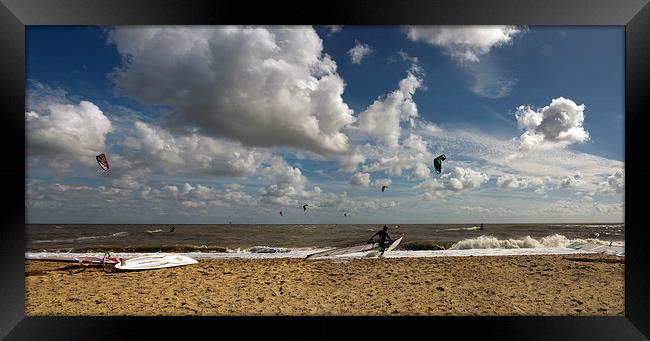Southwold Kite Surfing Panorama Framed Print by Bill Simpson