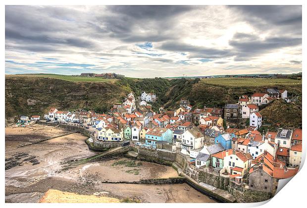 Tide out in Staithes Harbour Print by Alan Matkin
